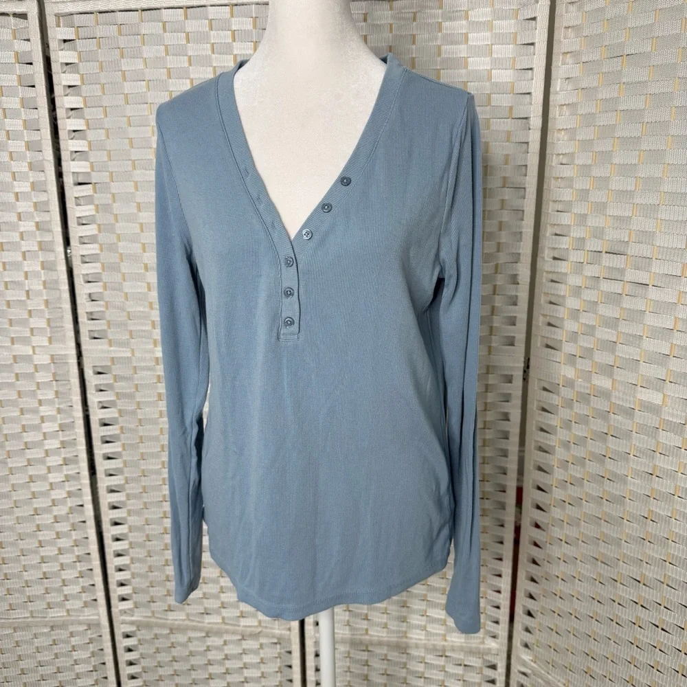Lands' End Drapey Rib Skimming Long Sleeve Henley T-Shirt - Picture 2 of 7